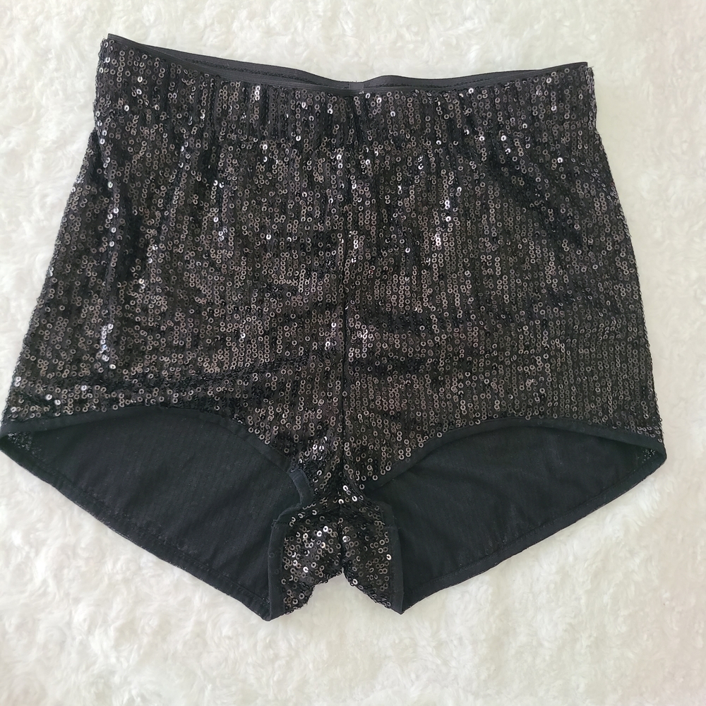Black Sequin High-Waisted Shorts